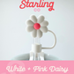 White + Pink Daisy Straw Toppers