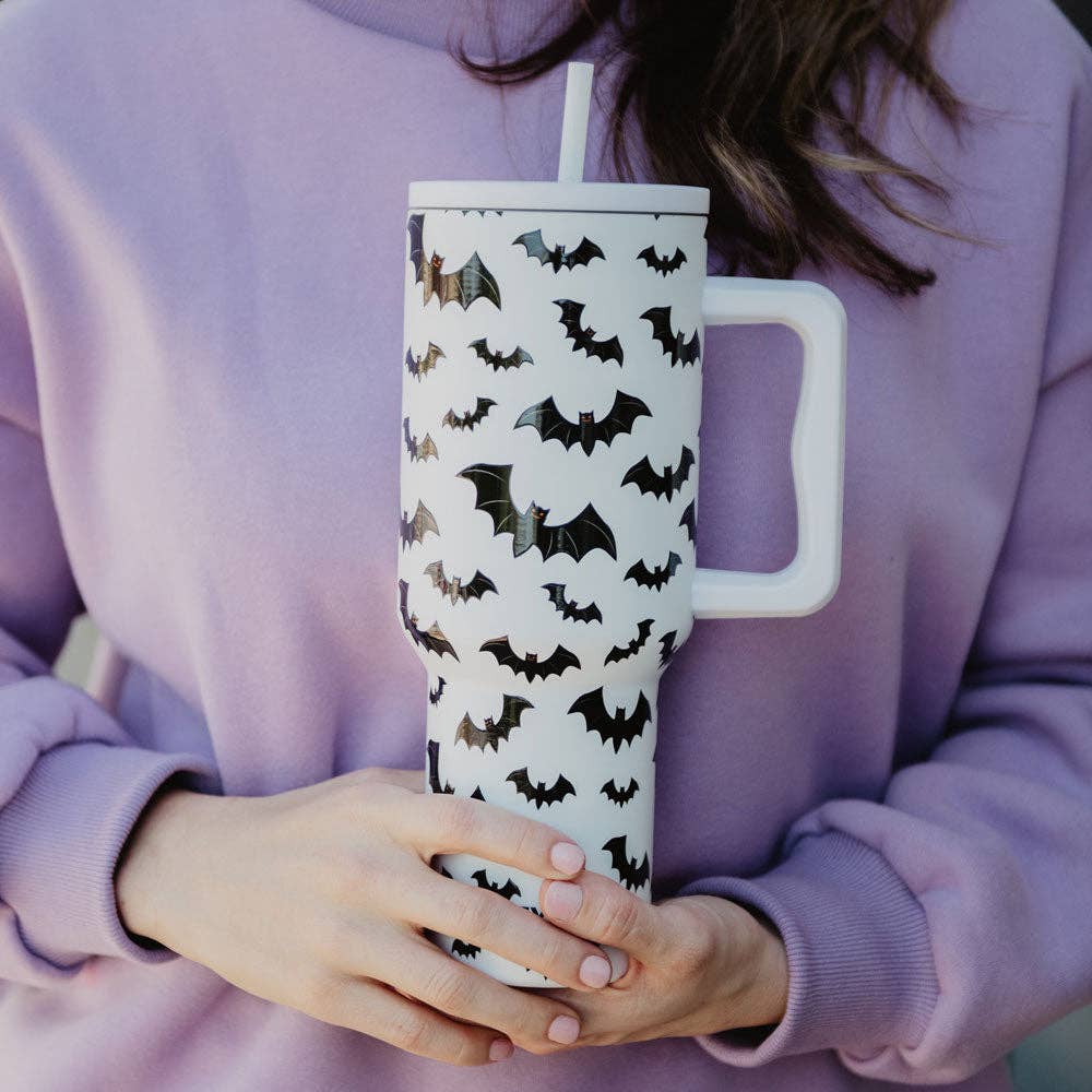 Bats Halloween Stainless Steel Tumbler: White