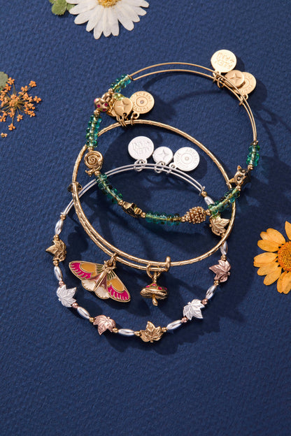 Woodland Moth & Mushroom Duo Charm Bangle: Gold