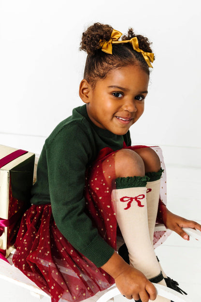 Vanilla Bow Lace Top Knee High Socks: 7-10 YEARS