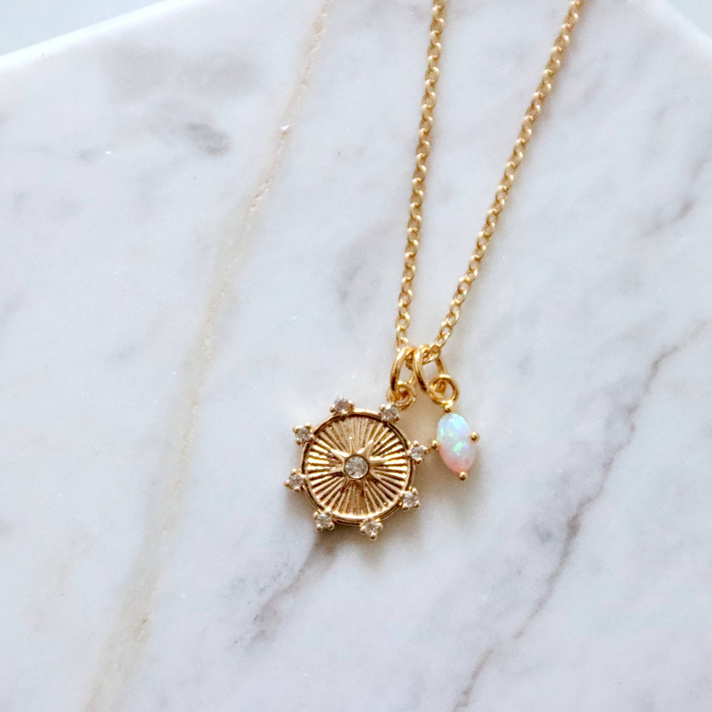 Opal CZ Star Coin Necklace 