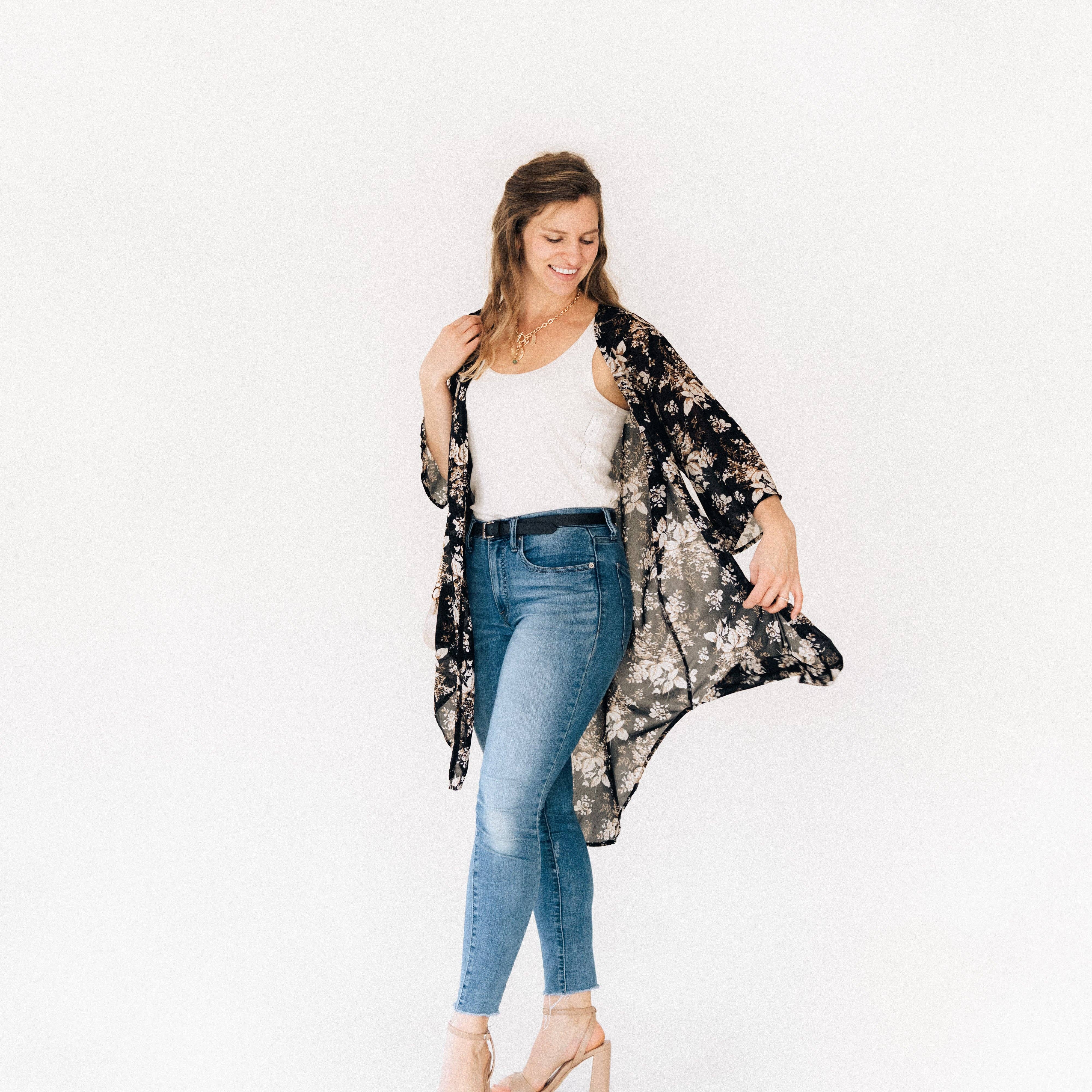 Black Floral Duster
