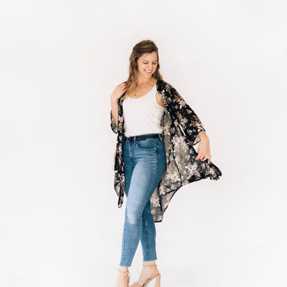 Black Floral Duster