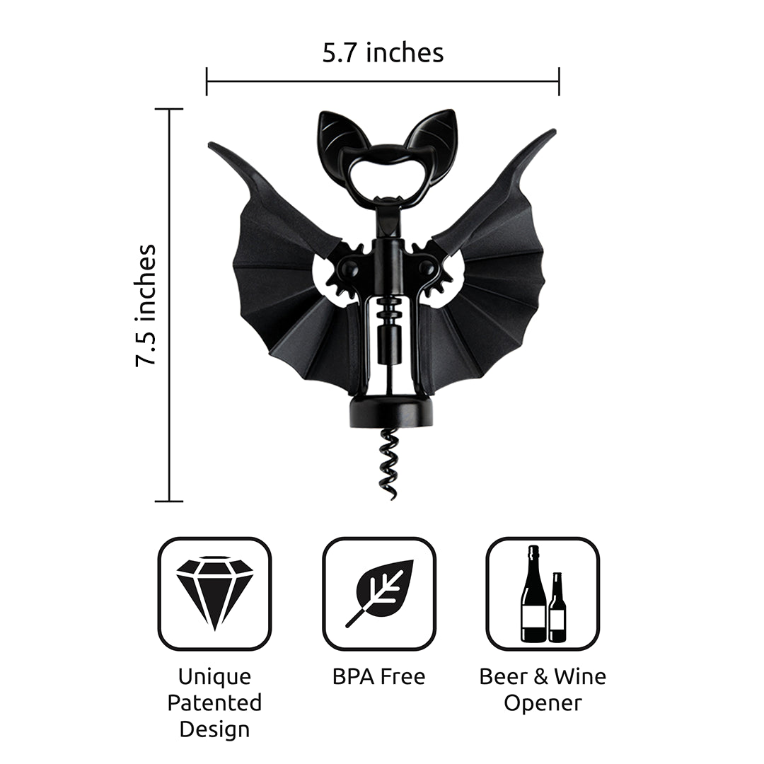 Vino Novelty Bat Wine and Bottle Opener w/wings