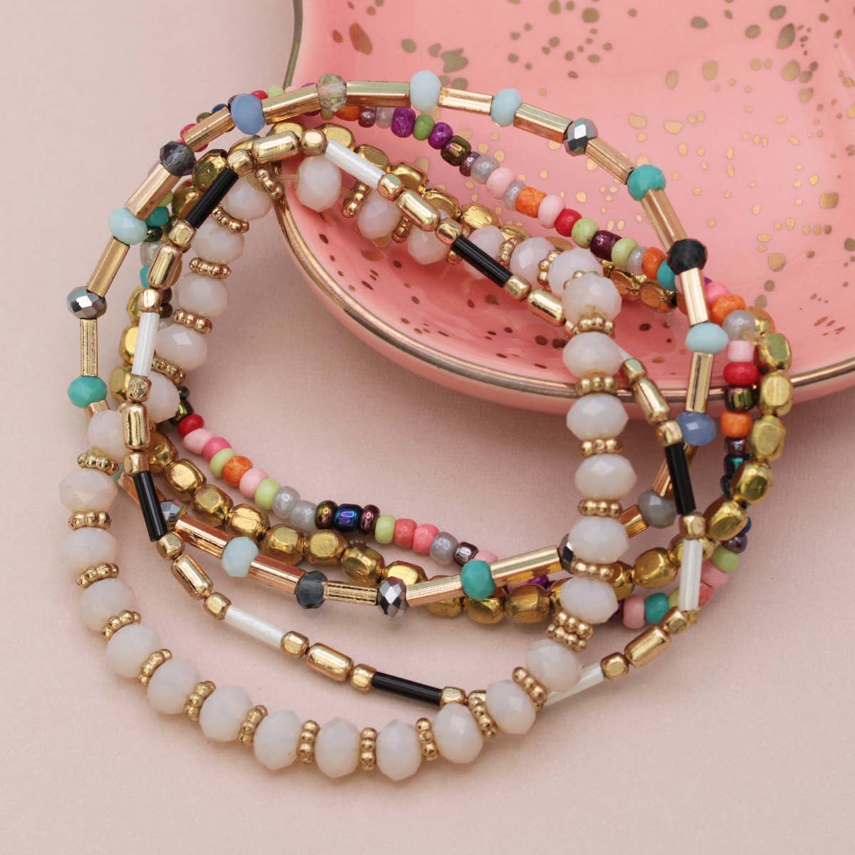 Pastel Pop Gold Multicolor Bead Bracelet Set