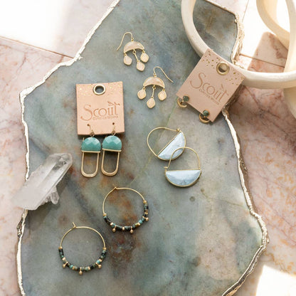 Stone Disc Hoop Earring - Labradorite/Gold