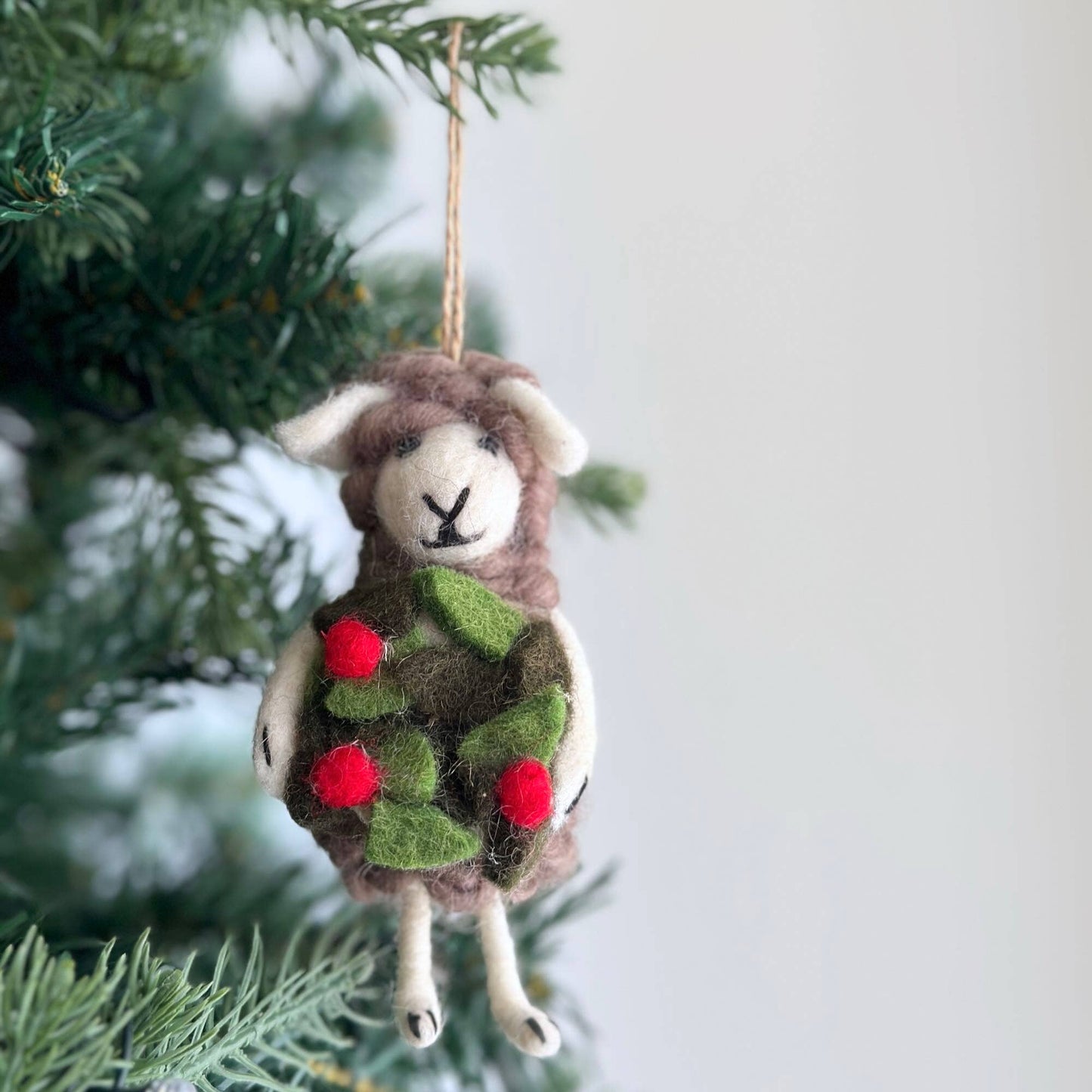 Felt Sheep Ornament Set – Holiday Holding Collection: Holding Santa