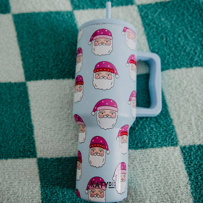 Pink Santa Hats Blue Tumbler: Light Blue