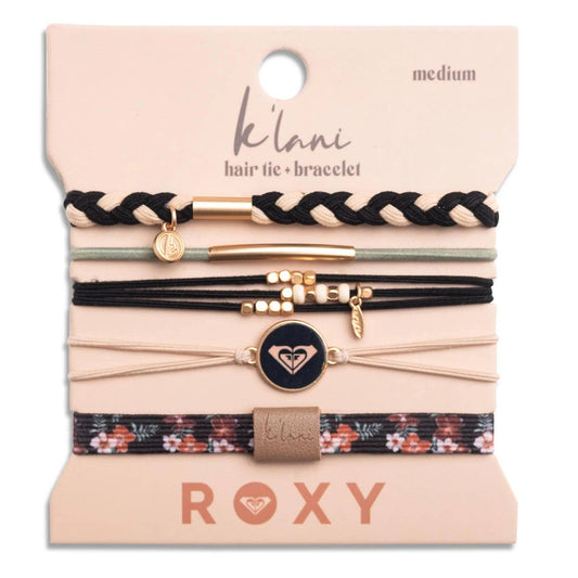 "Roxy Coastal Drift" Black and Neutral Beachy Vibe Hair Tie Bracelets: Small