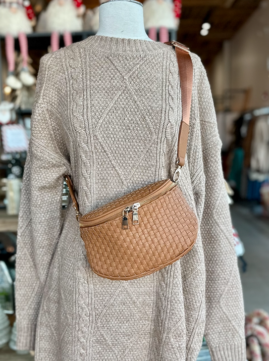 Birdie Saddle Checkered Crossbody Bag: Tan