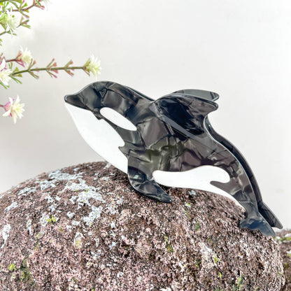 Tiger Shark and Whale Acetate Hair Claw Clip: Black