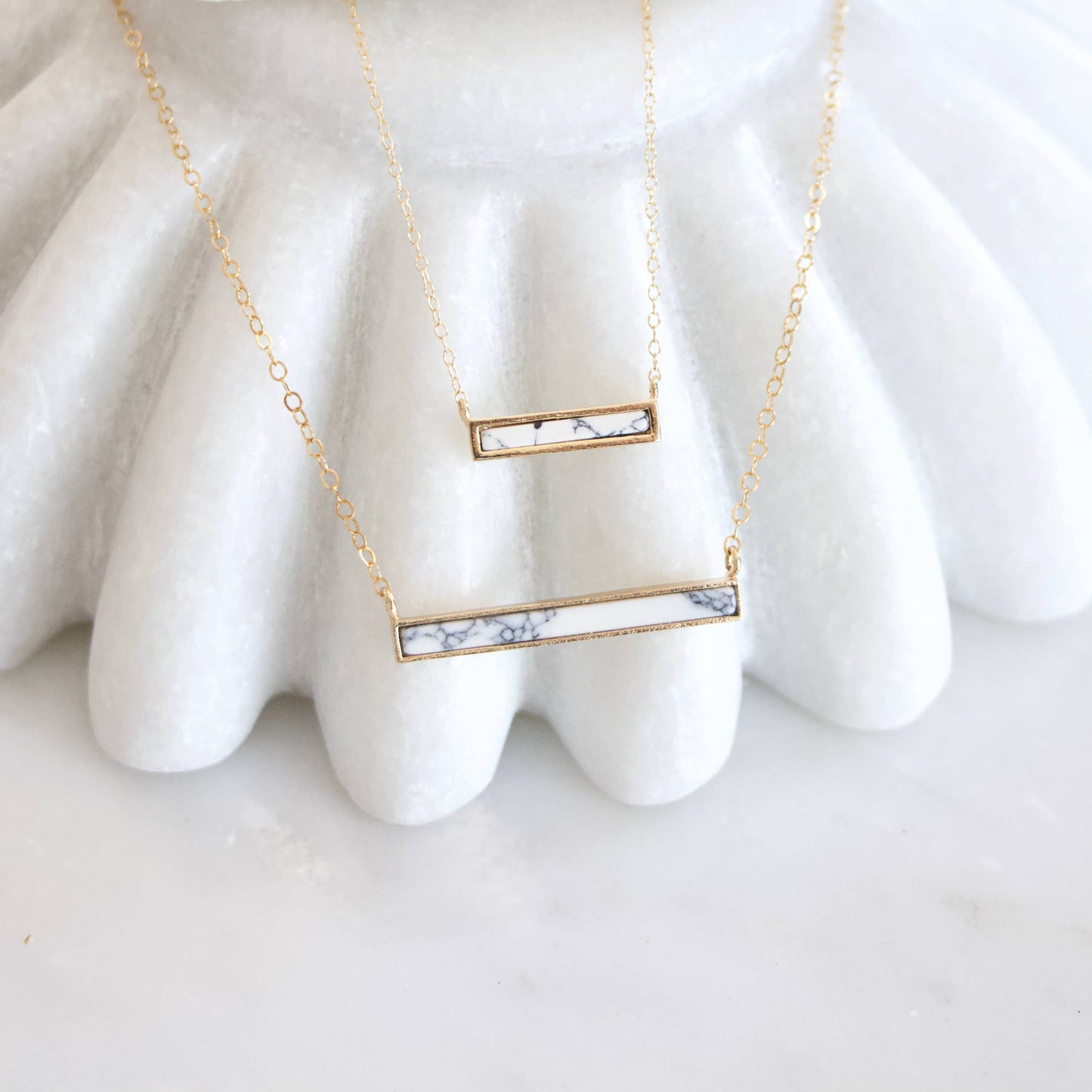 Turquoise, White Turquoise Bar Necklace: White Turquoise Gold Filled / 16 inches