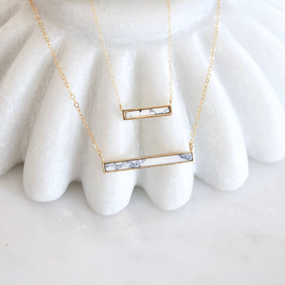 Turquoise, White Turquoise Bar Necklace: White Turquoise Gold Filled / 16 inches
