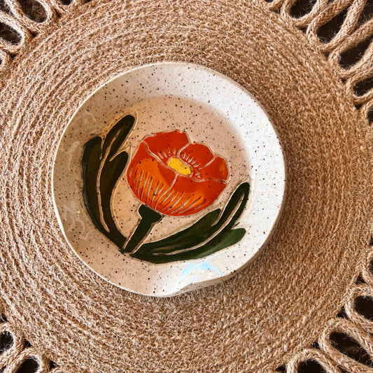 Globe Mallow Sgraffito Ceramic Spoon Rest