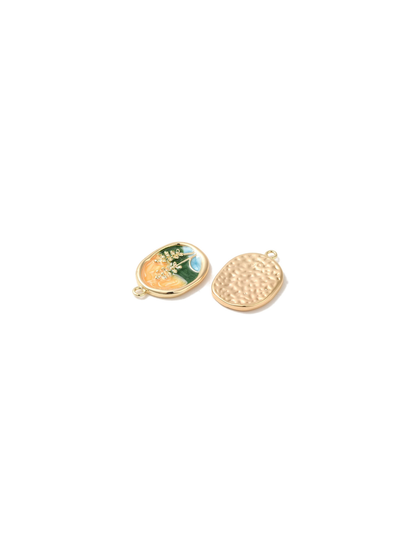 Gold Floral Portrait Pendant Charm