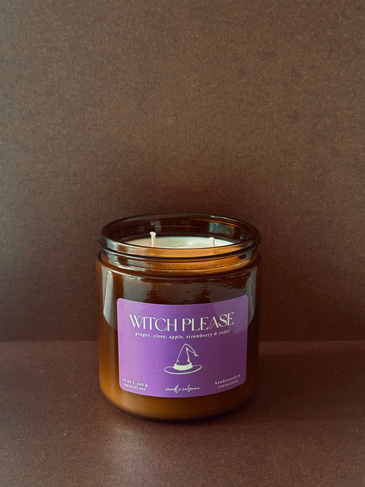 12 oz Soy Fall Scented Candle Amber Jar - WITCH PLEASE