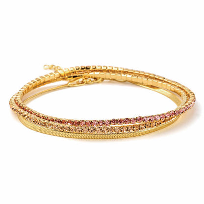 Sparkle & Shine Rhinestone Bracelet Trio - Pink/Gold