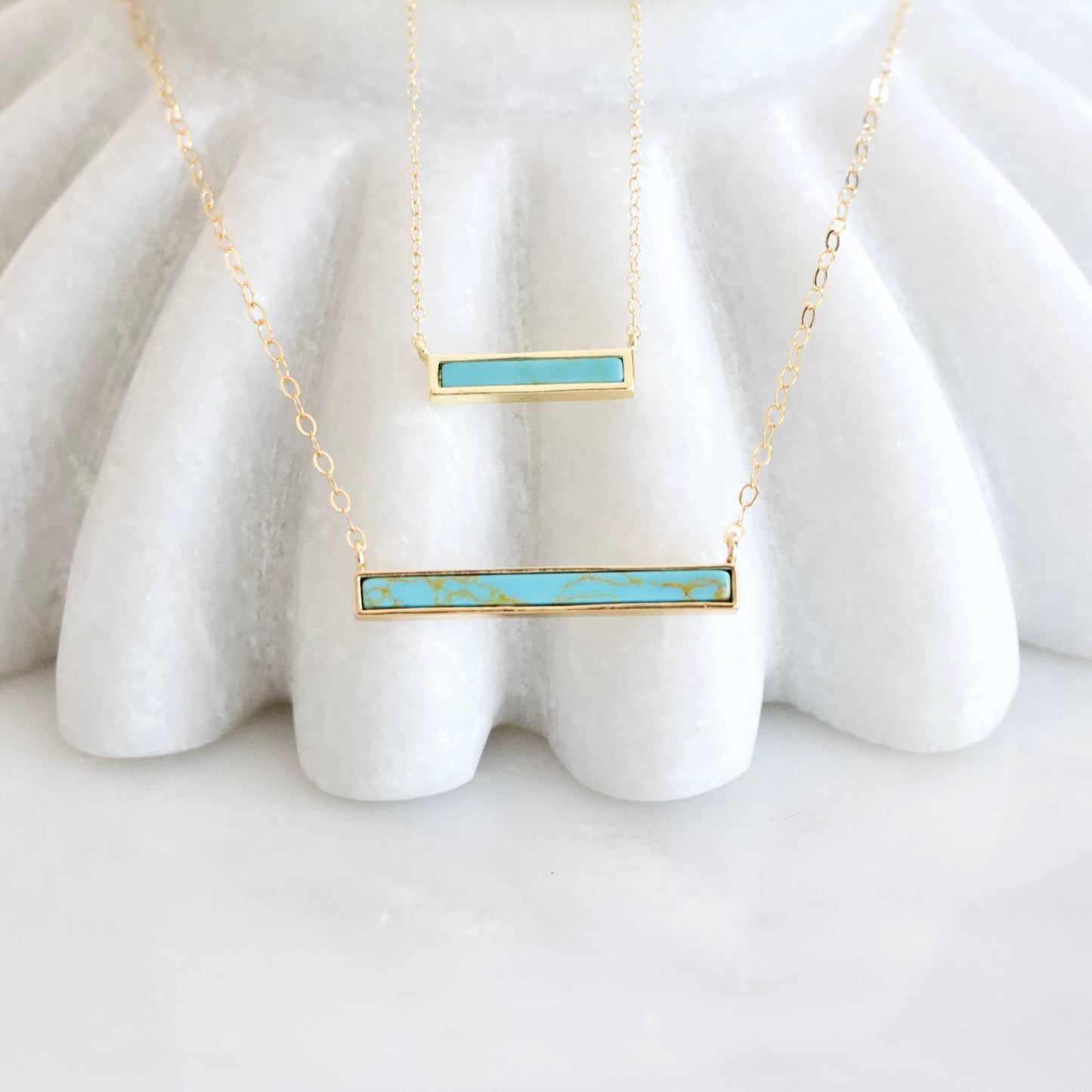 Turquoise, White Turquoise Bar Necklace: White Turquoise Gold Filled / 16 inches