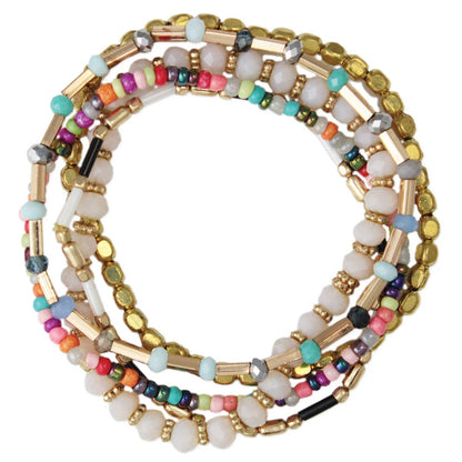 Pastel Pop Gold Multicolor Bead Bracelet Set