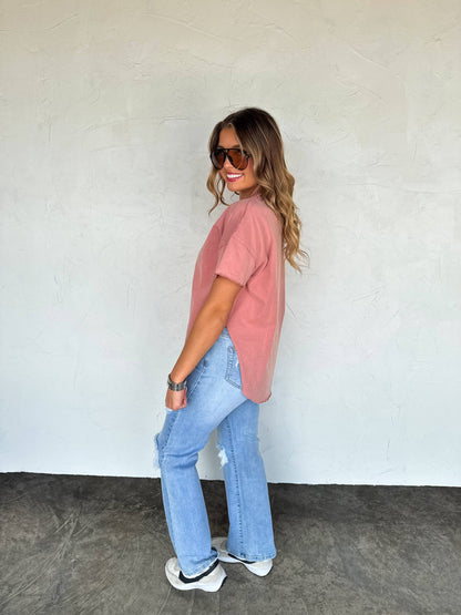 JOEY WASHED COTTON BOYFRIEND TEE RUST