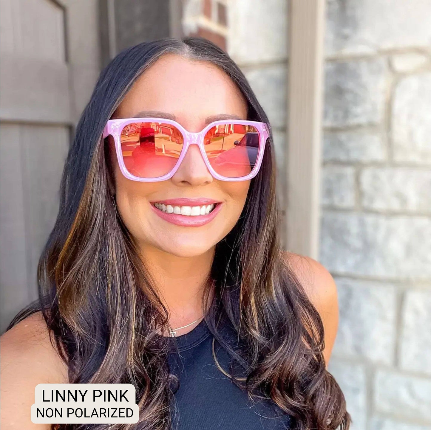 Linny - Women's Oversized Horn Frame Sunglasses: Pink