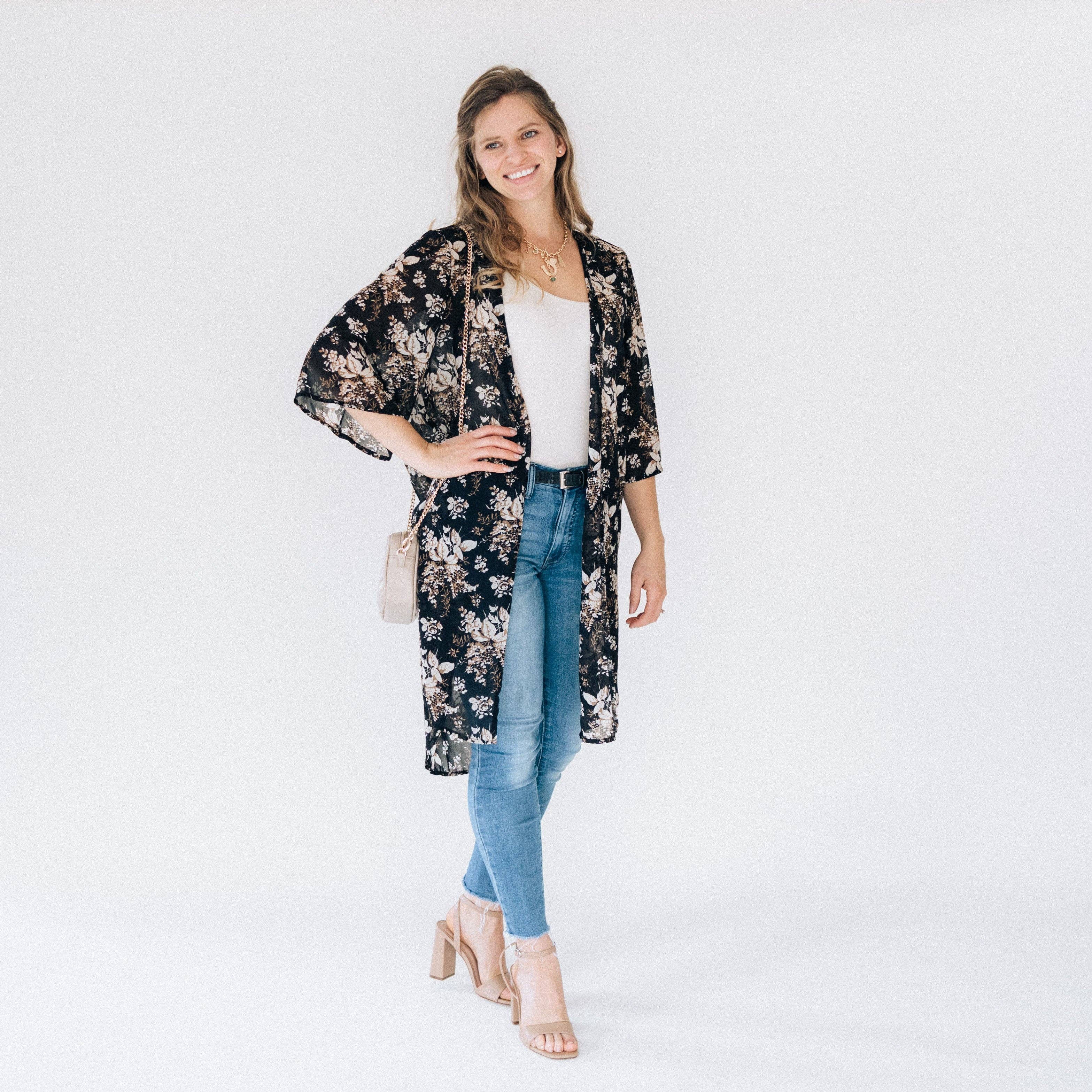 Black Floral Duster