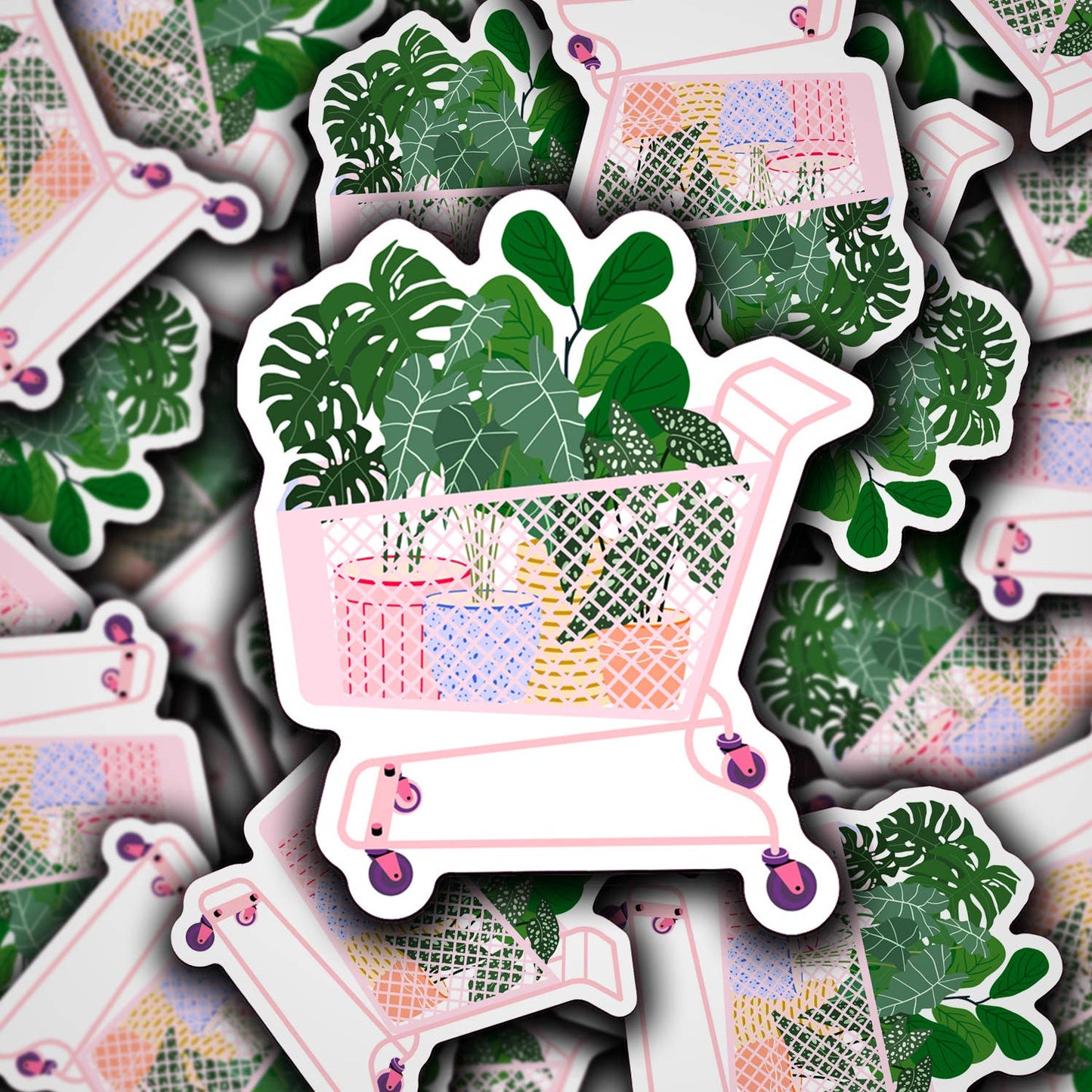 Vinyl Decal Shopping Cart Full Of Plants