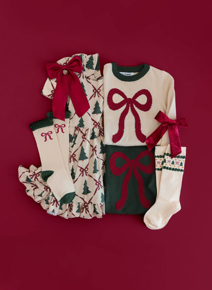 Vanilla Bow Lace Top Knee High Socks: 7-10 YEARS