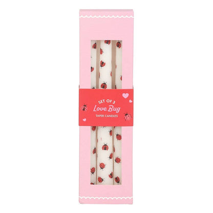 Set of 3 Love Bug Ladybug Taper Candles