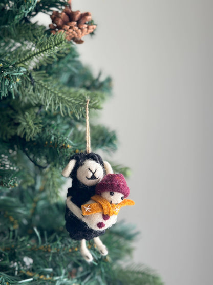 Felt Sheep Ornament Set – Holiday Holding Collection: Holding Santa