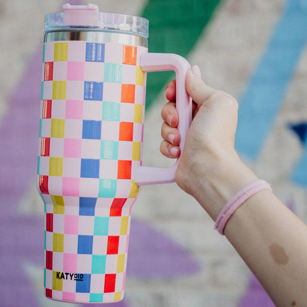 Multicolored Checkered Coffee Tumbler Cup: Multi Checker