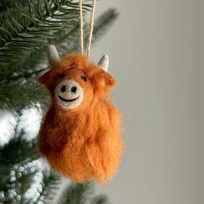 Felt Highland Cow Ornament: Beige