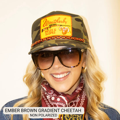 Ember - Woman's Oversized Square Sunglasses: Brown Gradient Cheetah